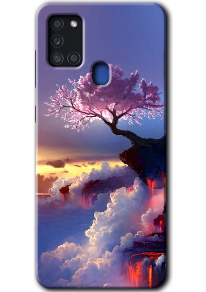 Samsung Galaxy A21S Kılıf Hd Desen Baskılı Arka Kapak - Wash Red Wall