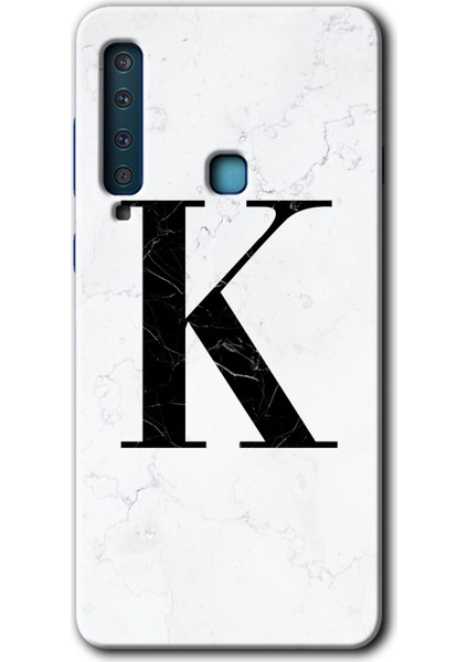 Samsung Galaxy A9 2018 Kılıf Hd Desen Baskılı Arka Kapak - Beyaz Mermer Desenli K Harfi