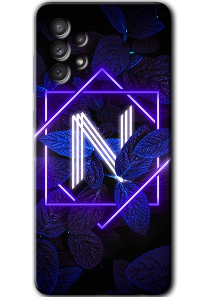 Samsung Galaxy A13 Kılıf Hd Desen Baskılı Arka Kapak - Dark Neon Yaprak N Harfi