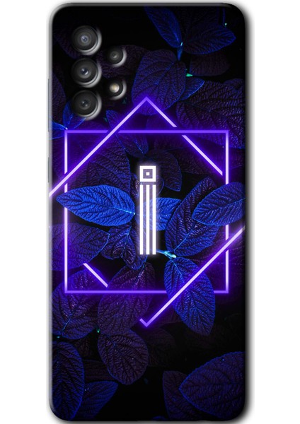 Samsung Galaxy A13 Kılıf Hd Desen Baskılı Arka Kapak - Dark Neon Yaprak I Harfi