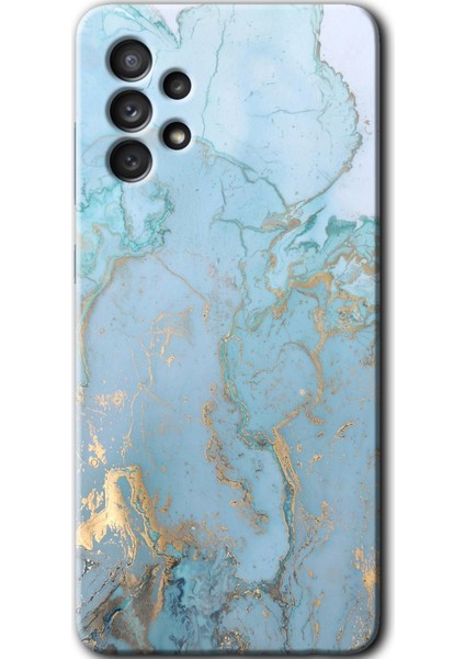 Samsung Galaxy A52 Kılıf Hd Desen Baskılı Arka Kapak - Mavi Gold Mermer