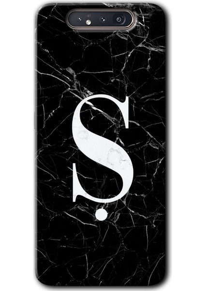 Samsung Galaxy A80 Kılıf Hd Desen Baskılı Arka Kapak - Siyah Mermer Desenli Ş Harfi