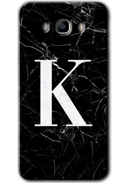 Samsung Galaxy J7 2016 Kılıf Hd Desen Baskılı Arka Kapak - Siyah Mermer Desenli K Harfi