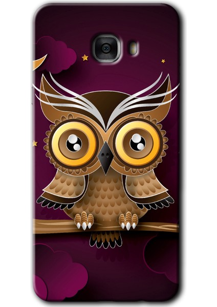 Samsung Galaxy C7 Pro Kılıf Hd Desen Baskılı Arka Kapak - Owl Bird Branch