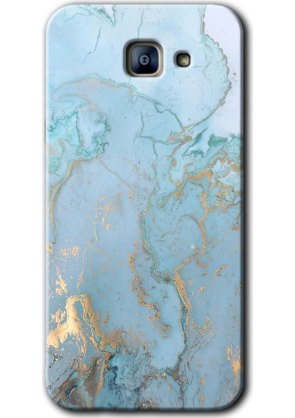 Samsung Galaxy A8 2016 Kılıf Hd Desen Baskılı Arka Kapak - Mavi Gold Mermer