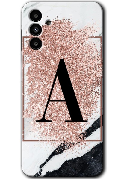 Samsung Galaxy A13 5g Kılıf Hd Desen Baskılı Arka Kapak - Pembe Mermer Desenli A Harfi