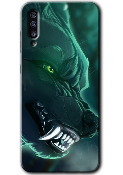 Samsung Galaxy A50 Kılıf Hd Desen Baskılı Arka Kapak - Yeşil Kurt