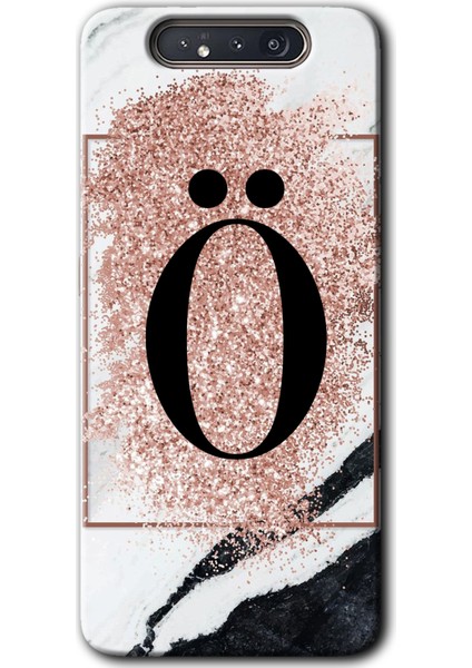 Samsung Galaxy A80 Kılıf Hd Desen Baskılı Arka Kapak - Pembe Mermer Desenli Ö Harfi