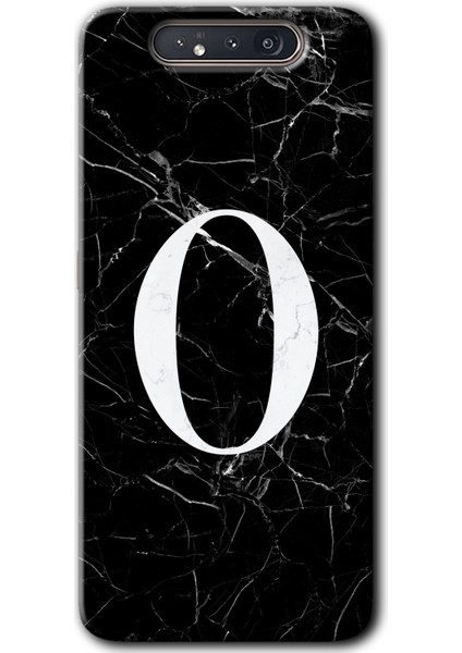 Samsung Galaxy A80 Kılıf Hd Desen Baskılı Arka Kapak - Siyah Mermer Desenli O Harfi
