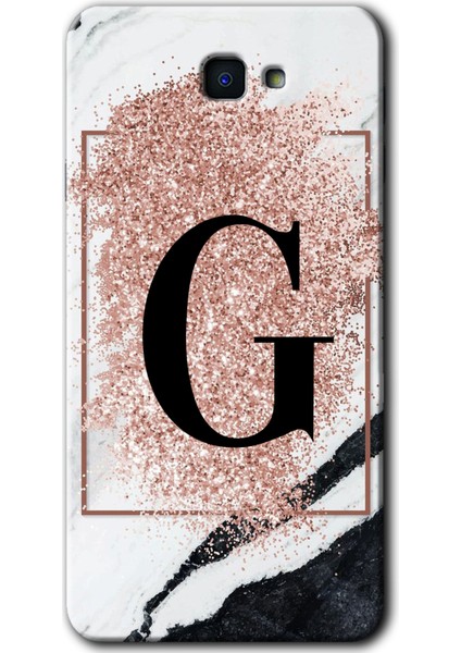 Samsung Galaxy J7 Prime 2 Kılıf Hd Desen Baskılı Arka Kapak - Pembe Mermer Desenli G Harfi