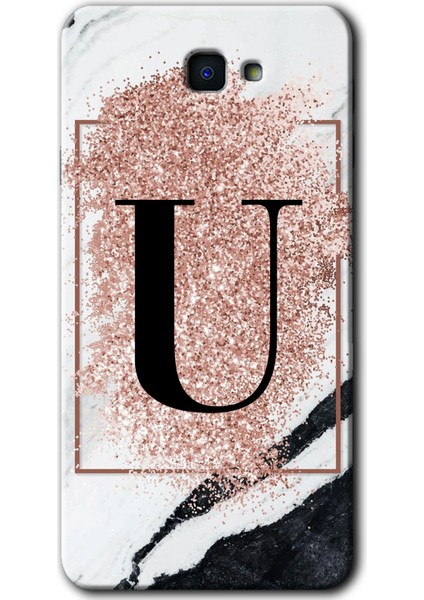 Samsung Galaxy J7 Prime Kılıf Hd Desen Baskılı Arka Kapak - Pembe Mermer Desenli U Harfi