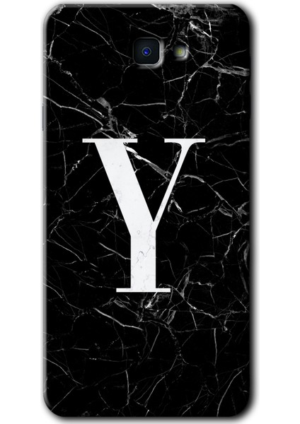 Samsung Galaxy J7 Prime Kılıf Hd Desen Baskılı Arka Kapak - Siyah Mermer Desenli Y Harfi