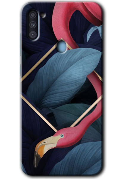 Samsung Galaxy M11 Kılıf Hd Desen Baskılı Arka Kapak - Flamingo Yaprak