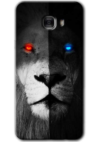 Samsung Galaxy C7 Pro Kılıf Hd Desen Baskılı Arka Kapak - Fire And Ice Lion