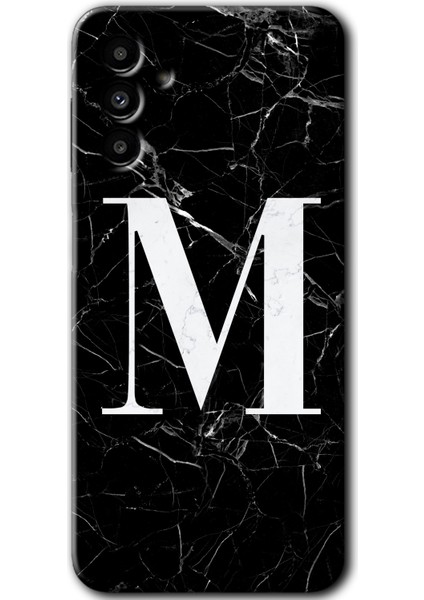 Samsung Galaxy A13 5g Kılıf Hd Desen Baskılı Arka Kapak - Siyah Mermer Desenli M Harfi