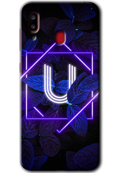 Samsung Galaxy A30 Kılıf Hd Desen Baskılı Arka Kapak - Dark Neon Yaprak U Harfi