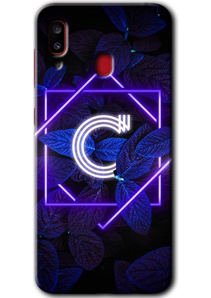 Samsung Galaxy A30 Kılıf Hd Desen Baskılı Arka Kapak - Dark Neon Yaprak C Harfi