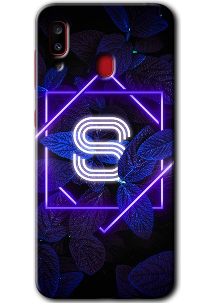 Samsung Galaxy A30 Kılıf Hd Desen Baskılı Arka Kapak - Dark Neon Yaprak S Harfi