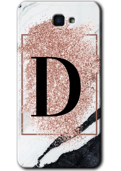 Samsung Galaxy J7 Prime 2 Kılıf Hd Desen Baskılı Arka Kapak - Pembe Mermer Desenli D Harfi