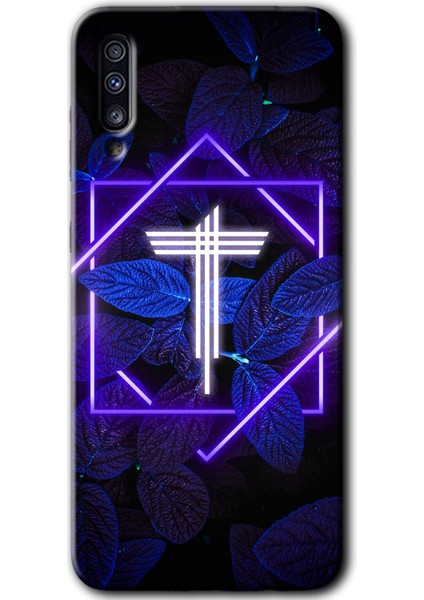 Samsung Galaxy A70 Kılıf Hd Desen Baskılı Arka Kapak - Dark Neon Yaprak T Harfi