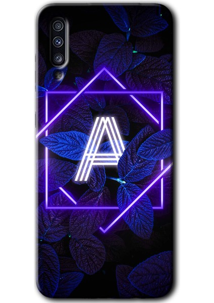 Samsung Galaxy A70 Kılıf Hd Desen Baskılı Arka Kapak - Dark Neon Yaprak A Harfi