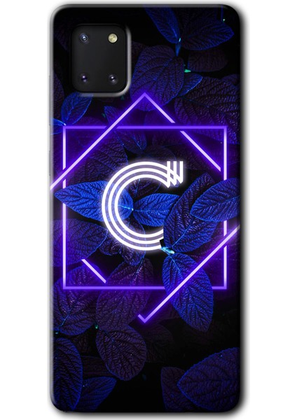Samsung Galaxy A81 Kılıf Hd Desen Baskılı Arka Kapak - Dark Neon Yaprak C Harfi