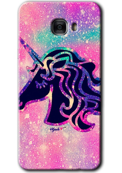 Samsung Galaxy C7 Kılıf Hd Desen Baskılı Arka Kapak - Unicorn Kristal
