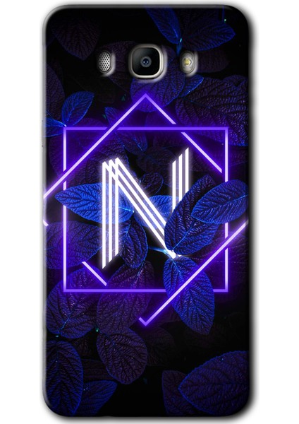 Samsung Galaxy J7 2016 Kılıf Hd Desen Baskılı Arka Kapak - Dark Neon Yaprak N Harfi