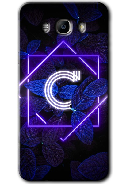 Samsung Galaxy J7 2016 Kılıf Hd Desen Baskılı Arka Kapak - Dark Neon Yaprak C Harfi
