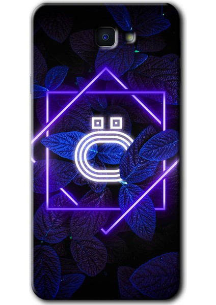 Samsung Galaxy J7 Prime Kılıf Hd Desen Baskılı Arka Kapak - Dark Neon Yaprak Ö Harfi