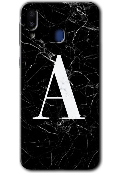 Samsung Galaxy M10 Kılıf Hd Desen Baskılı Arka Kapak - Siyah Mermer Desenli A Harfi