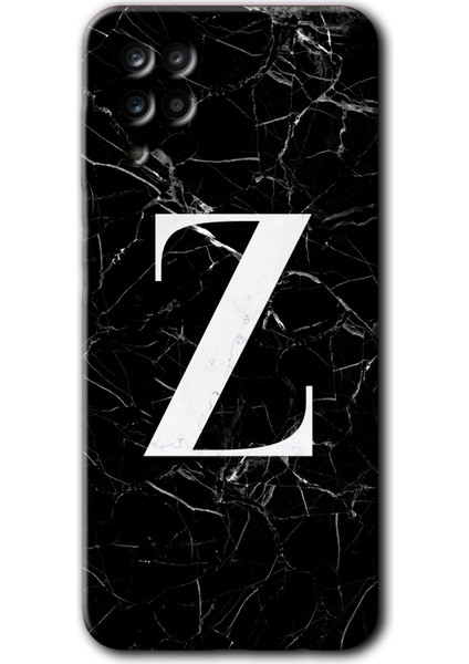 Samsung Galaxy A12 Kılıf Hd Desen Baskılı Arka Kapak - Siyah Mermer Desenli Z Harfi