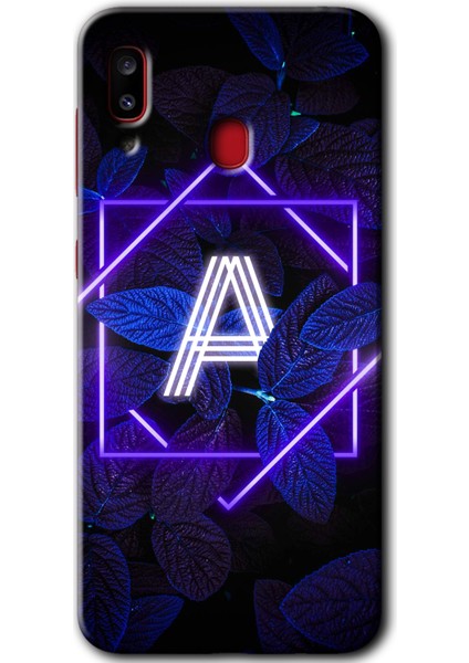 Samsung Galaxy A30 Kılıf Hd Desen Baskılı Arka Kapak - Dark Neon Yaprak A Harfi