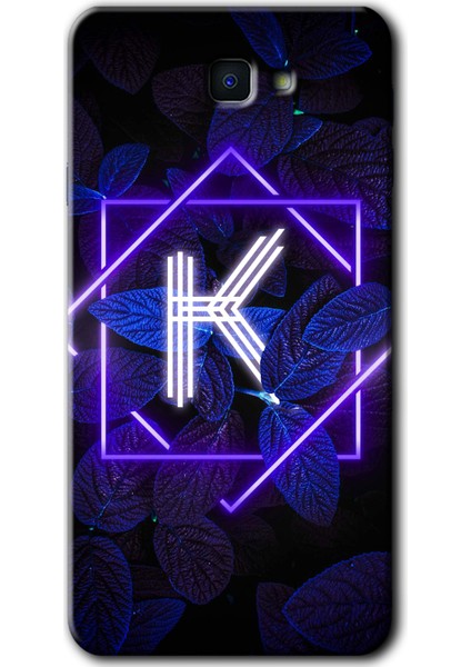 Samsung Galaxy J7 Prime Kılıf Hd Desen Baskılı Arka Kapak - Dark Neon Yaprak K Harfi