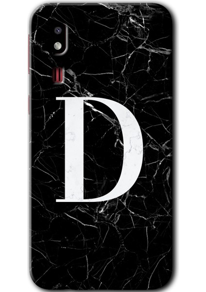 Samsung Galaxy A2 Core Kılıf Hd Desen Baskılı Arka Kapak - Siyah Mermer Desenli D Harfi