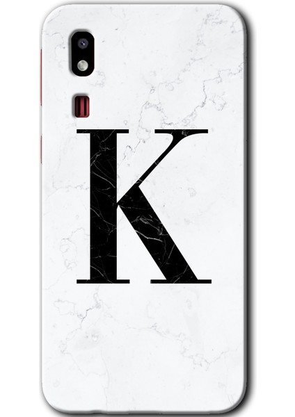 Samsung Galaxy A2 Core Kılıf Hd Desen Baskılı Arka Kapak - Beyaz Mermer Desenli K Harfi