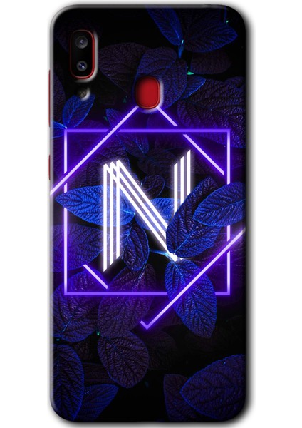 Samsung Galaxy A30 Kılıf Hd Desen Baskılı Arka Kapak - Dark Neon Yaprak N Harfi