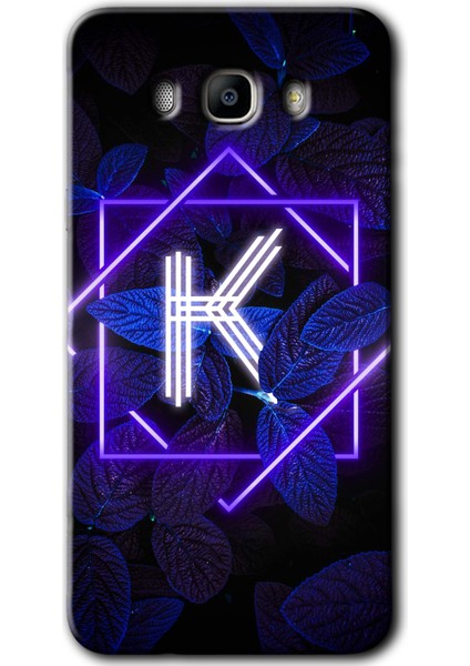 Samsung Galaxy J7 2016 Kılıf Hd Desen Baskılı Arka Kapak - Dark Neon Yaprak K Harfi