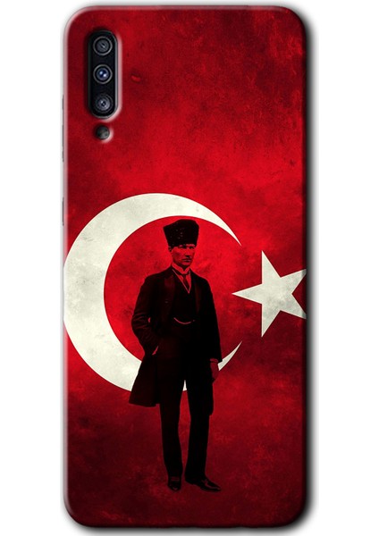 Samsung Galaxy A50 Kılıf Hd Desen Baskılı Arka Kapak - Atatürk Bayrak