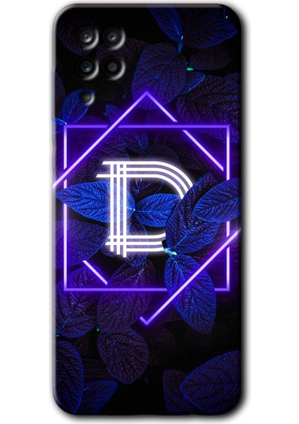 Samsung Galaxy A12 Kılıf Hd Desen Baskılı Arka Kapak - Dark Neon Yaprak D Harfi