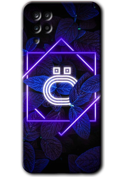 Samsung Galaxy A12 Kılıf Hd Desen Baskılı Arka Kapak - Dark Neon Yaprak Ö Harfi
