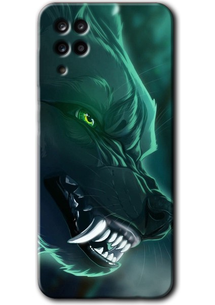 Samsung Galaxy M12 Kılıf Hd Desen Baskılı Arka Kapak - Yeşil Kurt