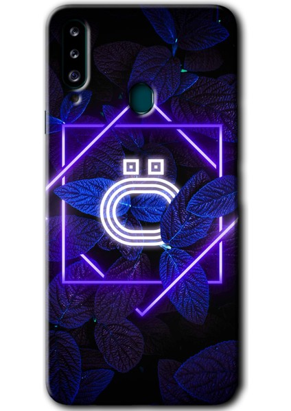 Samsung Galaxy A20S Kılıf Hd Desen Baskılı Arka Kapak - Dark Neon Yaprak Ö Harfi