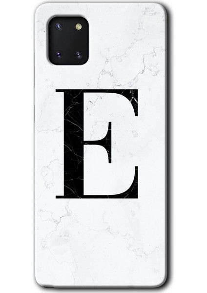 Samsung Galaxy A81 Kılıf Hd Desen Baskılı Arka Kapak - Beyaz Mermer Desenli E Harfi