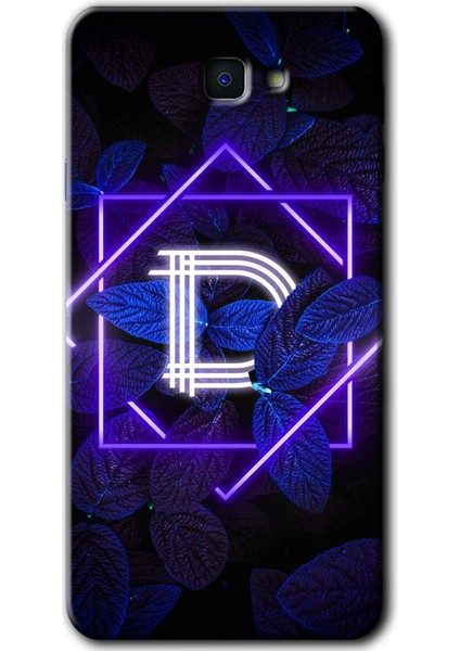 Samsung Galaxy J7 Prime Kılıf Hd Desen Baskılı Arka Kapak - Dark Neon Yaprak D Harfi