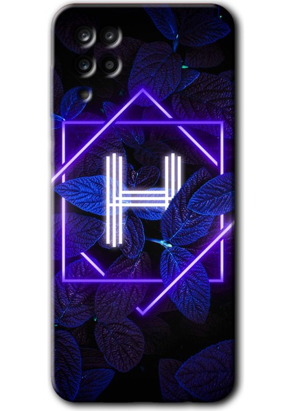 Samsung Galaxy M12 Kılıf Hd Desen Baskılı Arka Kapak - Dark Neon Yaprak H Harfi