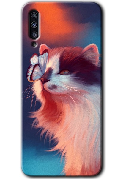 Samsung Galaxy A30S Kılıf Hd Desen Baskılı Arka Kapak - Cat Butterfly