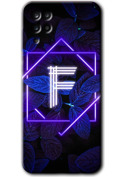 Samsung Galaxy M12 Kılıf Hd Desen Baskılı Arka Kapak - Dark Neon Yaprak F Harfi