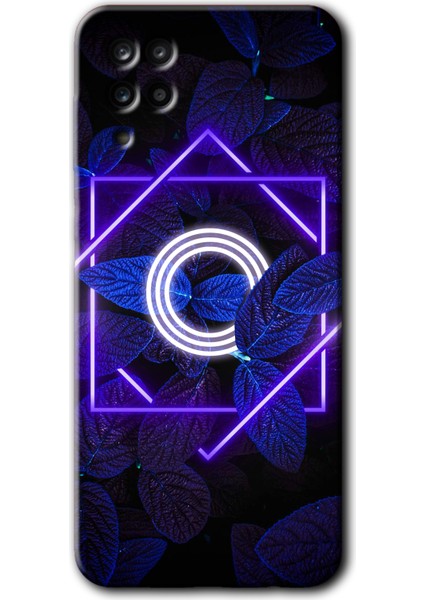 Samsung Galaxy M12 Kılıf Hd Desen Baskılı Arka Kapak - Dark Neon Yaprak O Harfi