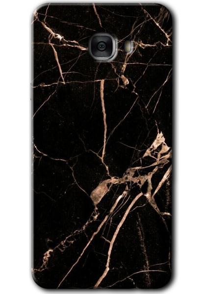 Samsung Galaxy C9 Pro Kılıf Hd Desen Baskılı Arka Kapak - Siyah Gold Mermer
